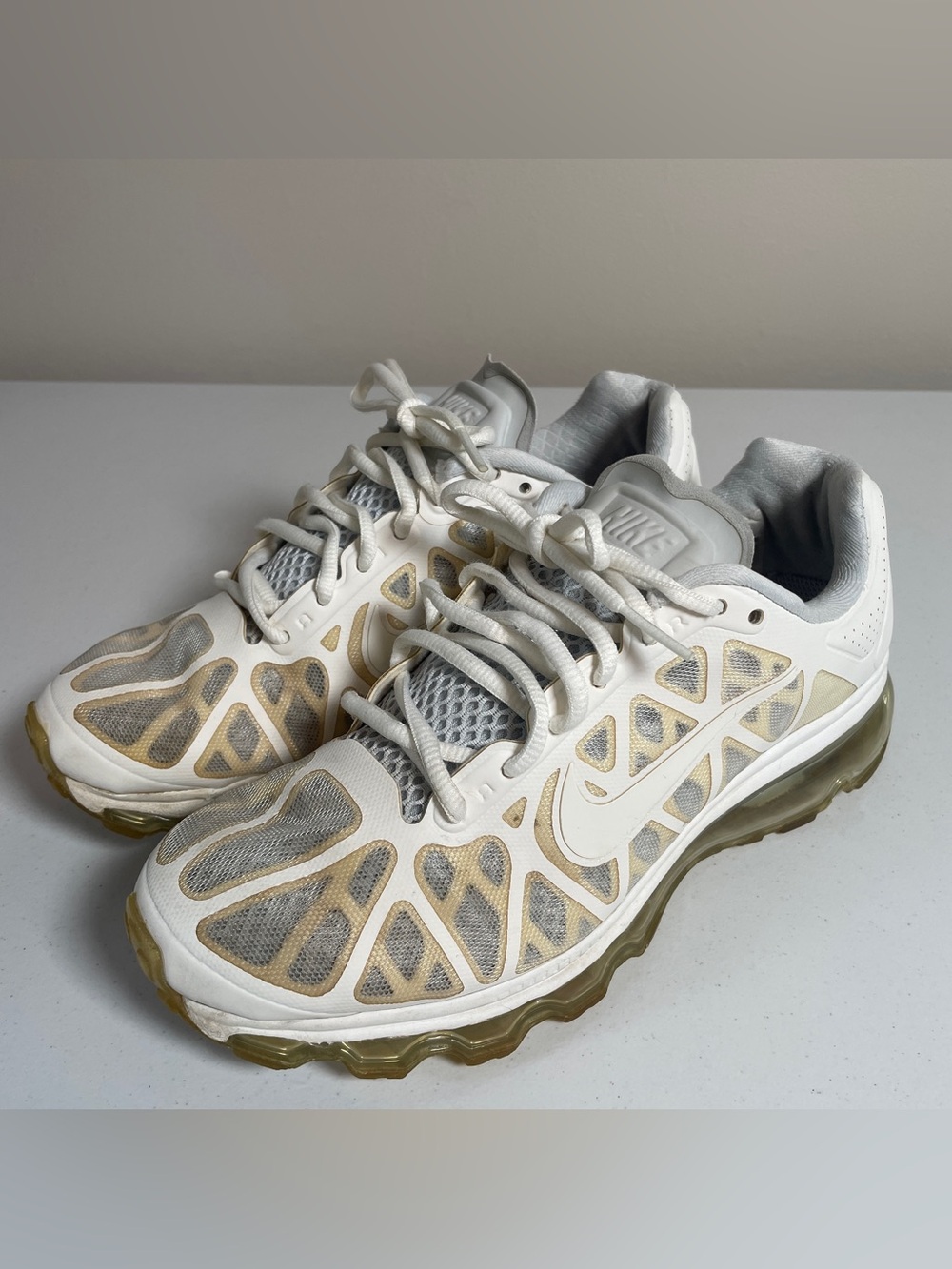 Size 7.5 Women’s HTF Nike Air Max + 2014 White Running Shoes 429890-110